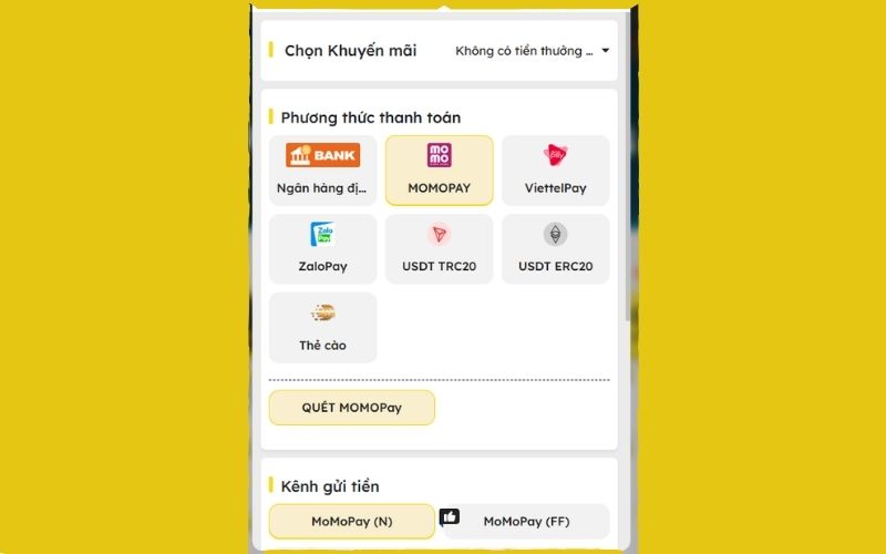 Chọn phương thanh toán bằng MOMOPAY