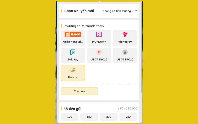 Chọn phương thức thanh toàn bằng thẻ cào