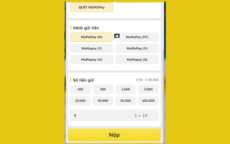Nhập số tiền cần gửi và quét mã QR