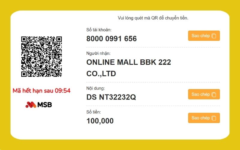 Thực hiện chuyển tiền bằng mã QR hoặc chuyển tiền thủ công