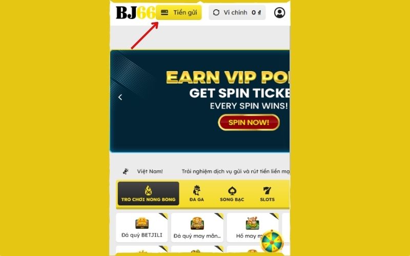 truy cập vào mục rút tiền BJ66