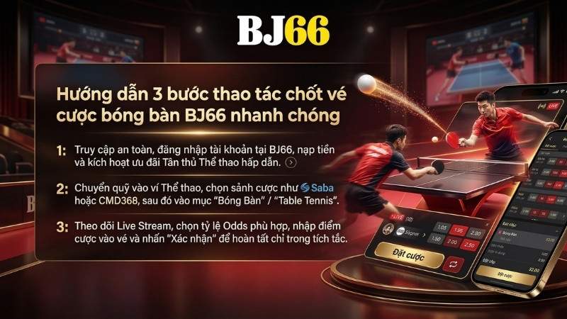 Hướng dẫn 3 bước thao tác chốt vé cá cược bóng bàn BJ66 nhanh chóng
