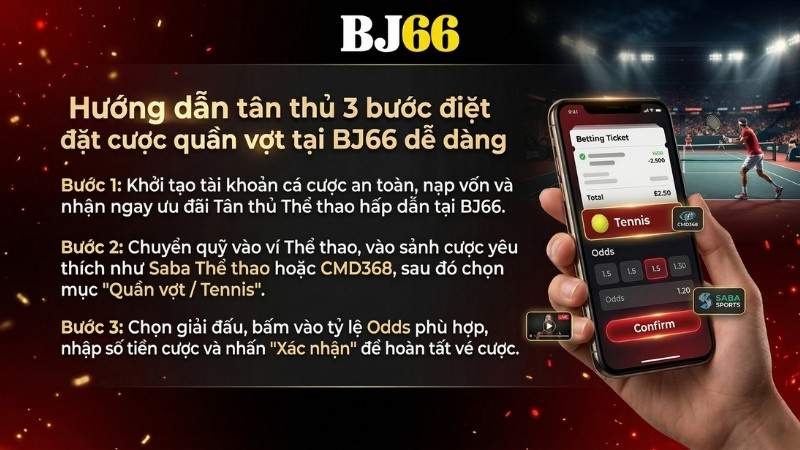 Hướng dẫn tân thủ 3 bước đặt cược quần vợt tại BJ66 dễ dàng
